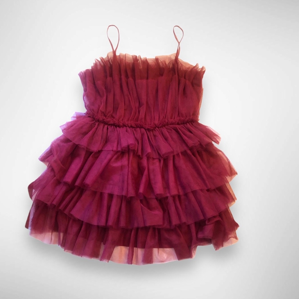 Molly Green Berry Burgundy Tulle Ruffle Dress Large